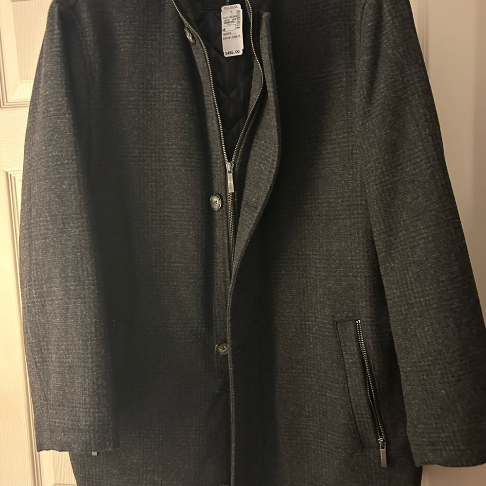 Jos. A. Bank, Dark Gray Check Pattern, Wool Insulated Dress Jacket/Coat